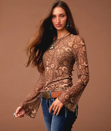 Sterling & Stitch Paisley Mesh Top front view