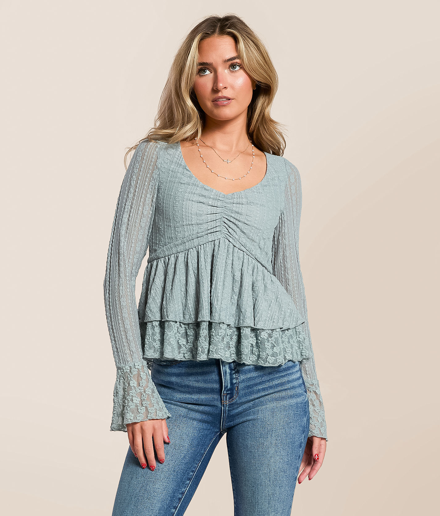 Willow & Root Lace Ruffle Top - Women's Shirts & Blouses in Slate | Buckle