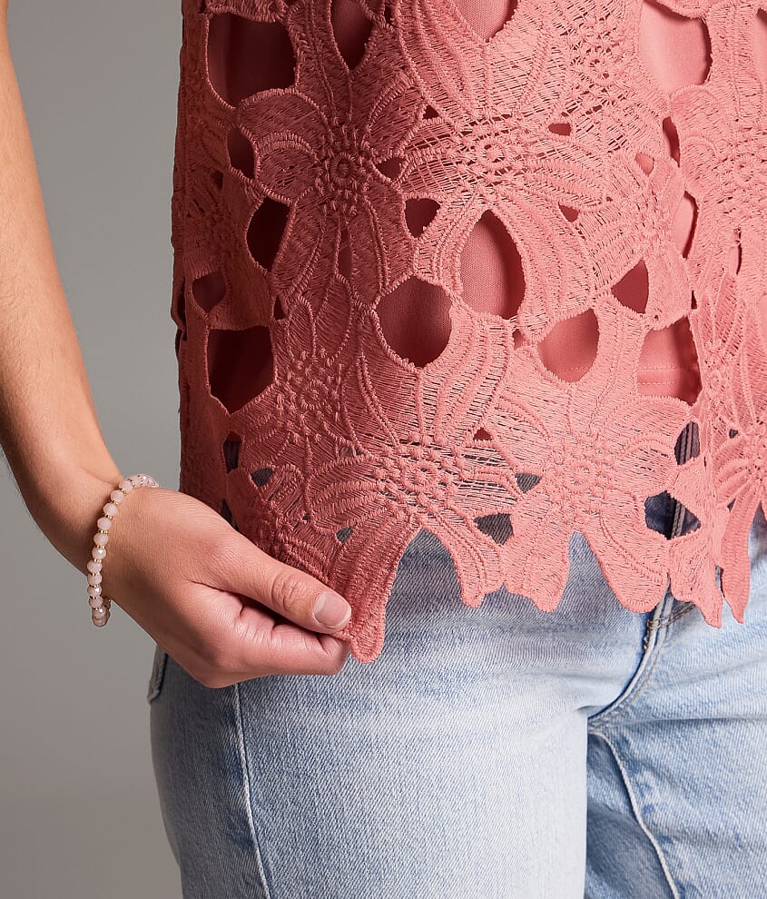 Floral Crochet Overlay Tank Top