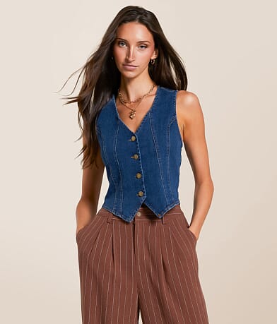 Willow & Root Contrast Stitch Denim Vest front view