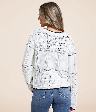 Willow &amp; Root Mixed Stitch Cardigan Sweater back view