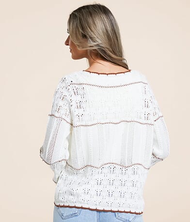 Willow &amp; Root Mixed Stitch Cardigan Sweater back view