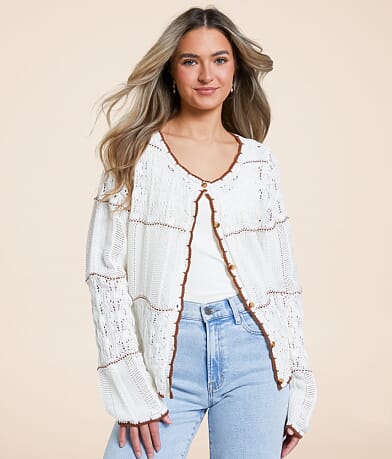 Willow & Root Mixed Stitch Cardigan Sweater front view