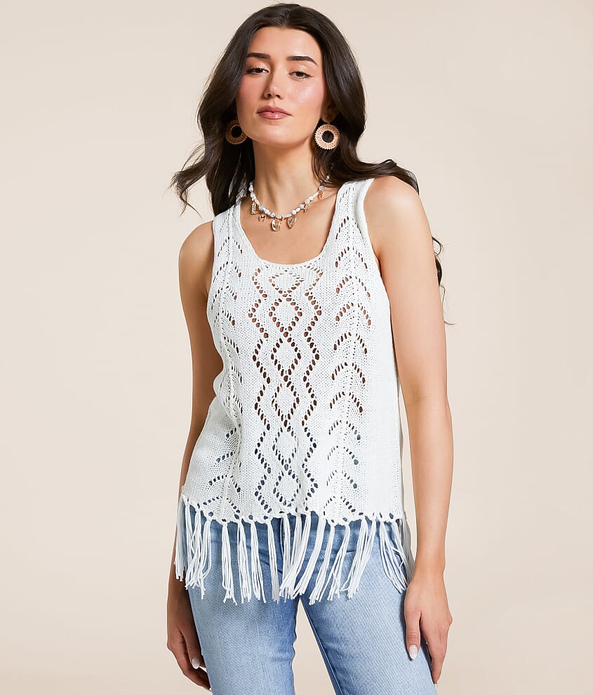 Pointelle Fringe Sweater Tank Top - thumbnail 2