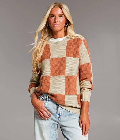 BKE Checkered Knit Sweater front view