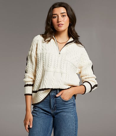BKE Mixed Cable Knit Sweater front view