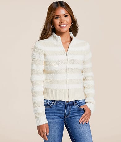 Willow & Root Tonal Striped Cardigan Sweater front view