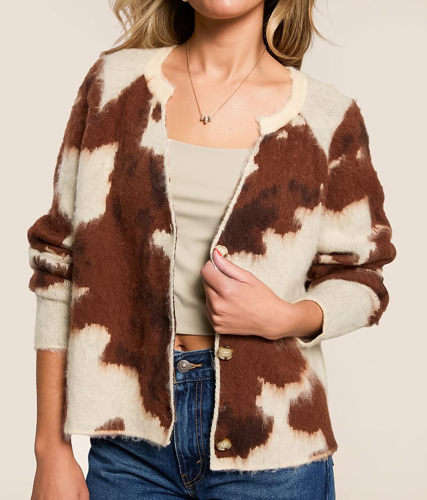 Cow Print Cardigan Sweater - thumbnail 3