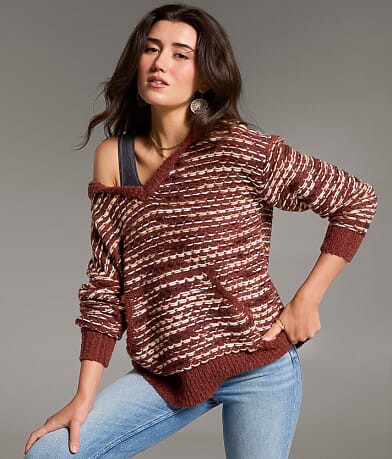 BKE Mixed Stitch Hooded Sweater front view