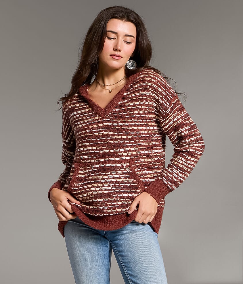 Mixed Stitch Hooded Sweater