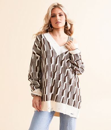 Gilded Intent Oversized Cable Tunic Sweater front view