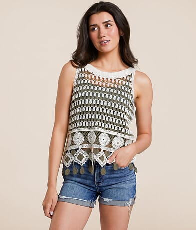 Daytrip Crochet Sweater Knit Tank Top front view