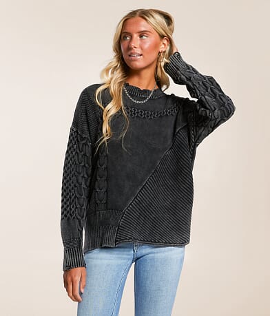 Gilded Intent Cable Knit Destructed Sweater front view