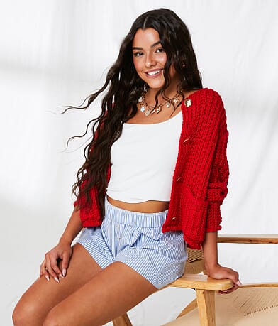 33 Coastal Chunky Cropped Cardigan Sweater front view