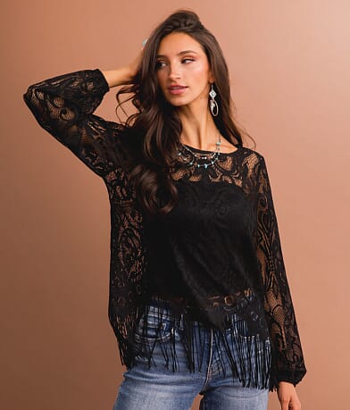 Sterling & Stitch Lace Fringe Top front view