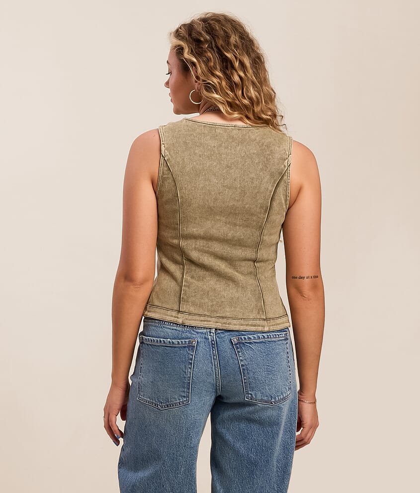 Buckle Strap Denim Stretch Tank Top