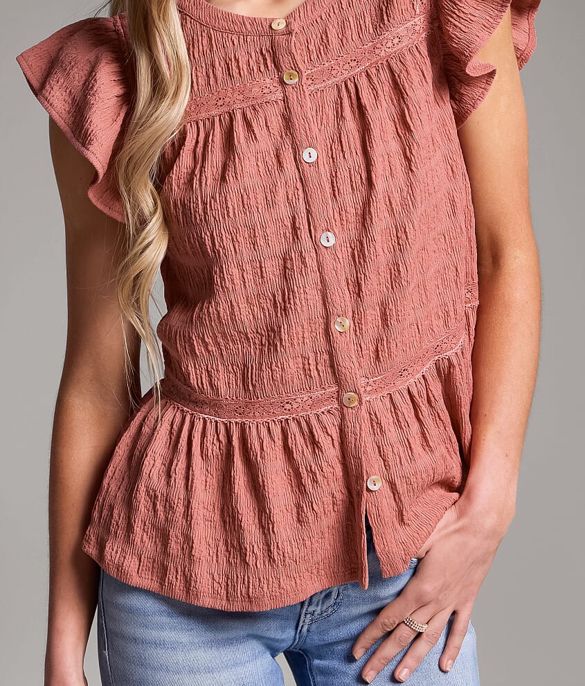 Crochet Trim Ruffle Top