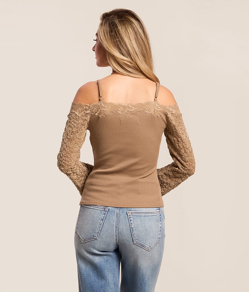 Flocked Lace Cold Shoulder Top