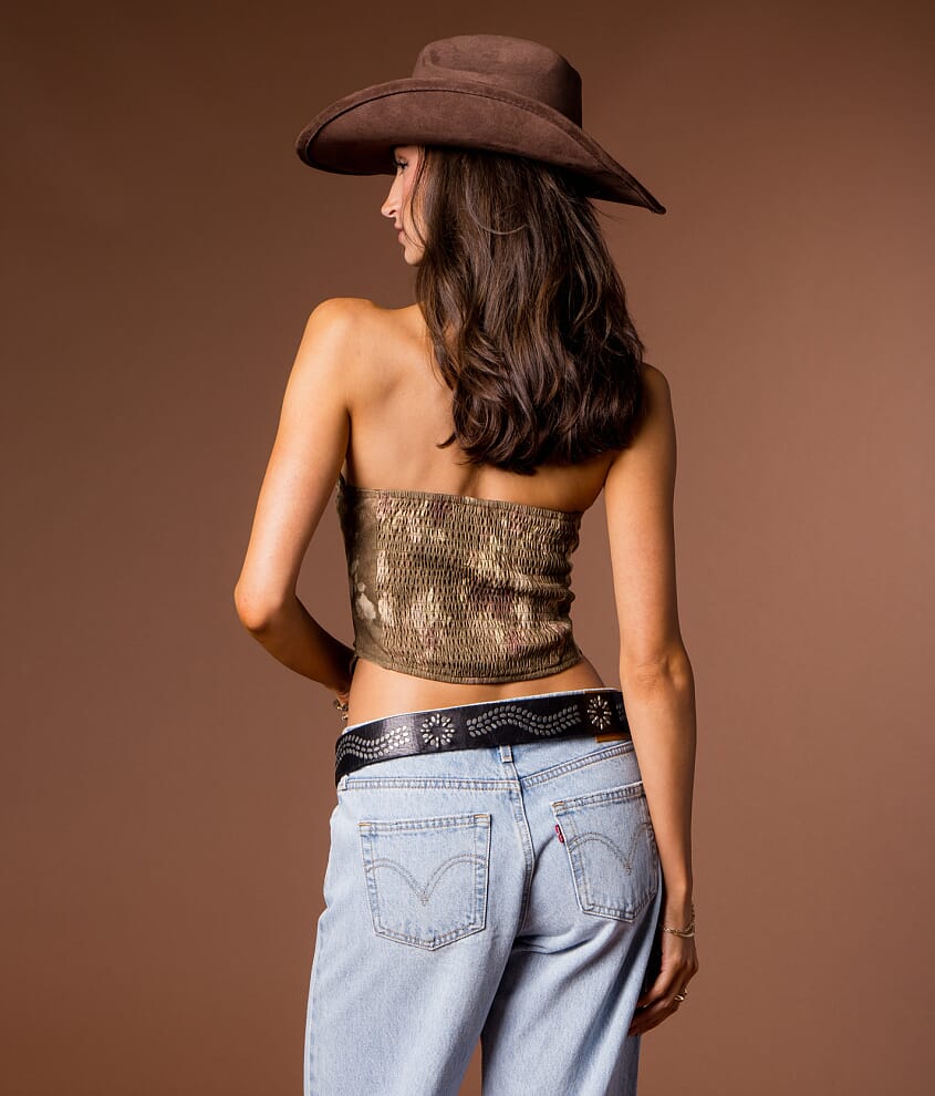 Western Embroidered Floral Tube Top