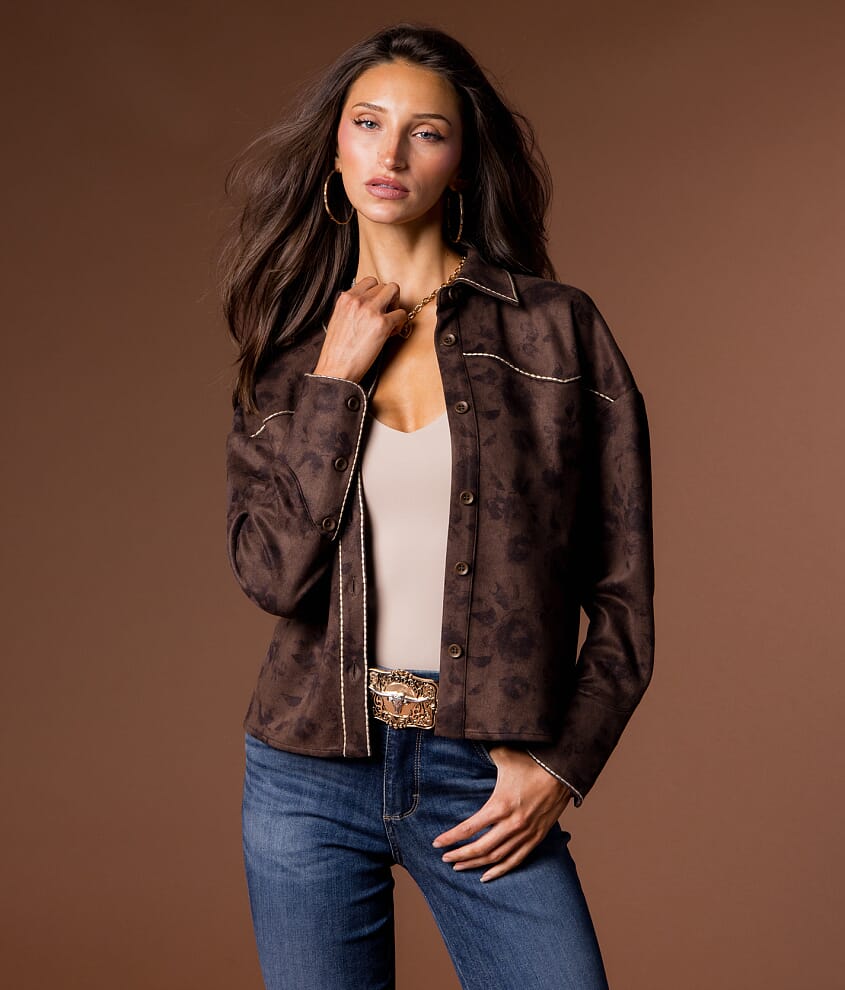 Floral Faux Suede Shacket