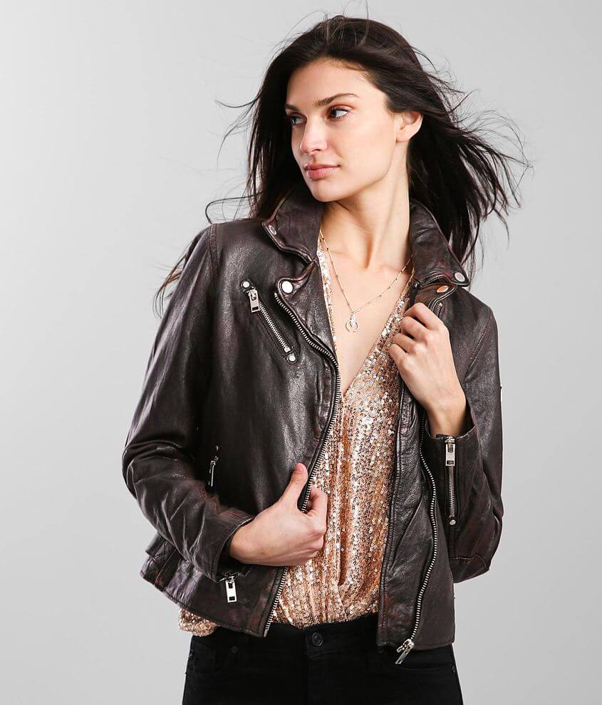 Distressed leather hot sale jacket womens