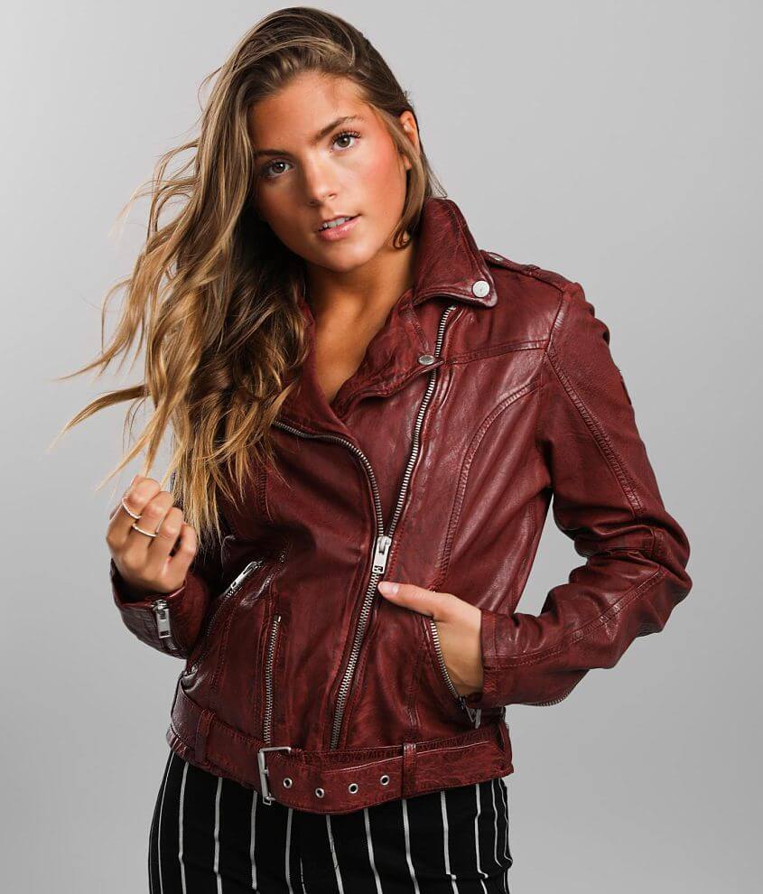 BKE Faux Leather Jacket - Women's Coats/Jackets in Washed Burgundy