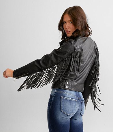 Mauritius Zoe Leather Fringe Jacket full left side view
