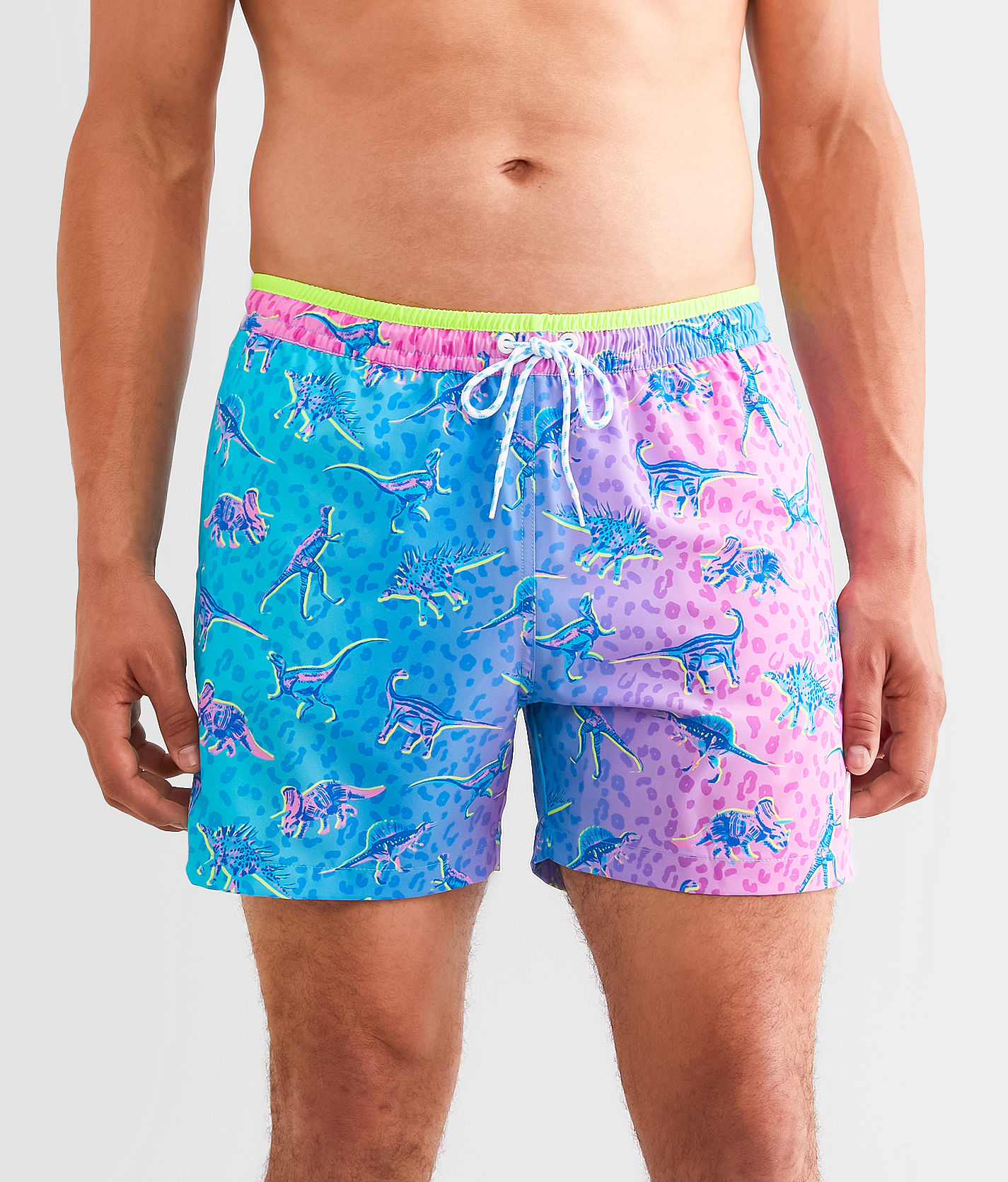 Chubbies The Dino Delights Stretch Swim Trunks Men s Swimwear in Turquoise Aqua Buckle