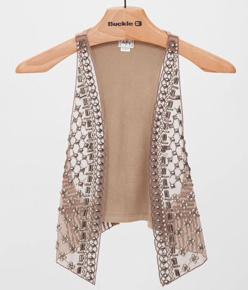 Daytrip Embellished Mesh Vest Women's Vests in Cream Taupe Buckle