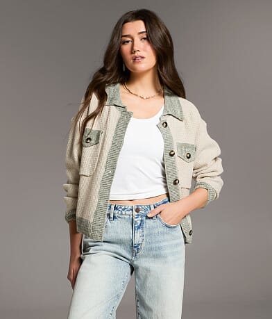 BKE Textured Knit Cardigan Sweater front view