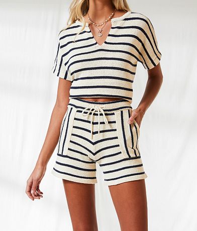 BKE Resort Striped Sweater Knit Short front view