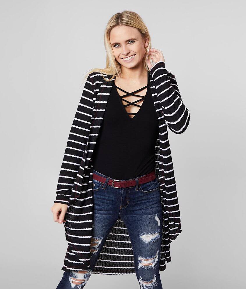 Daytrip Striped Waffle Knit Cardigan Sweater front view