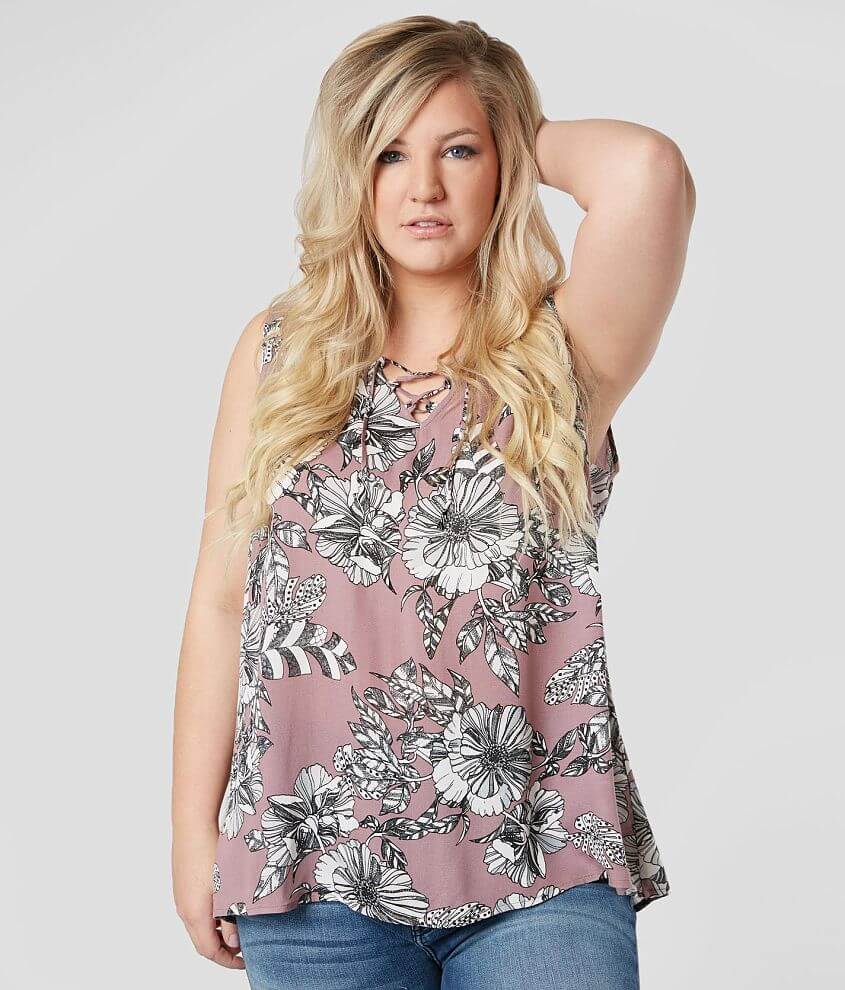 Daytrip Floral Lace-Up Tank Top Plus Size Only Women's Tank