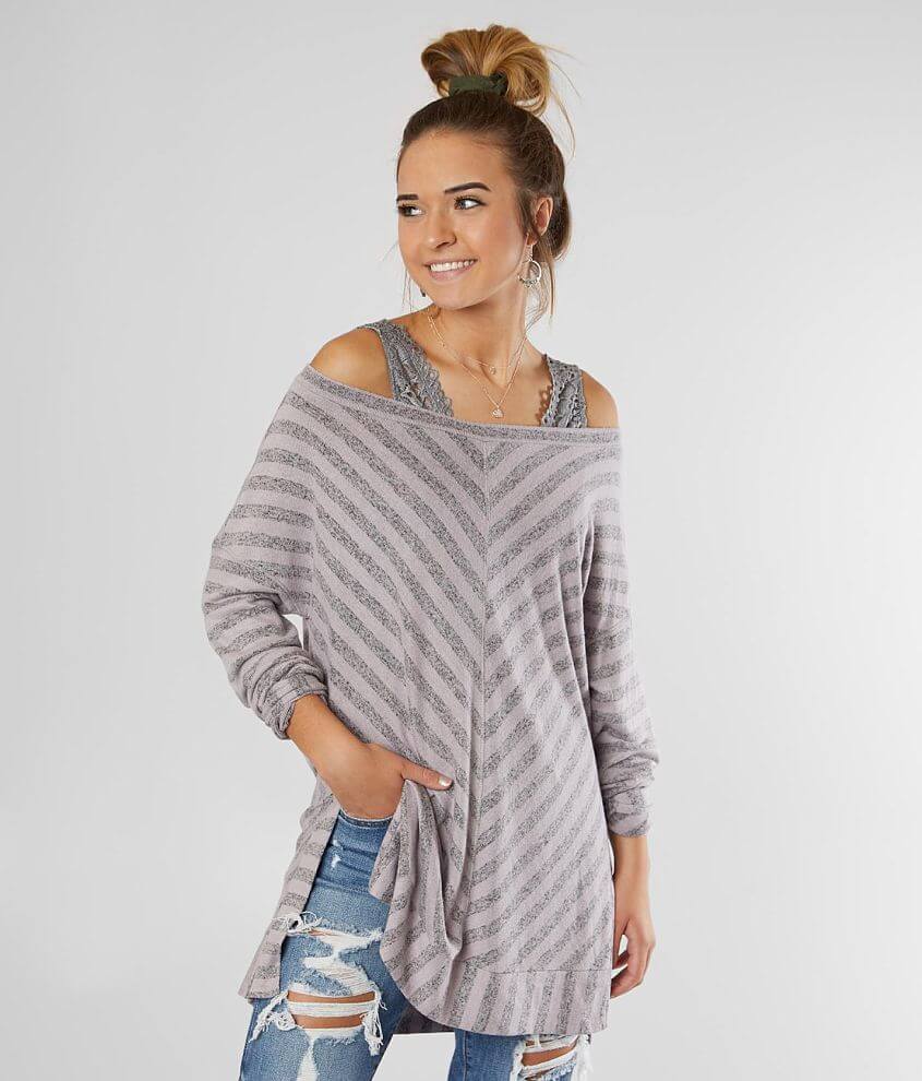 BKE Off The Shoulder Brushed Hacci Top front view