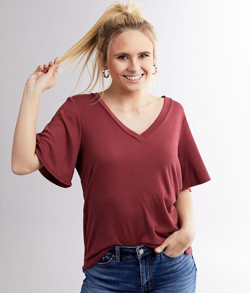 BKE Ribbed V-Neck Top front view