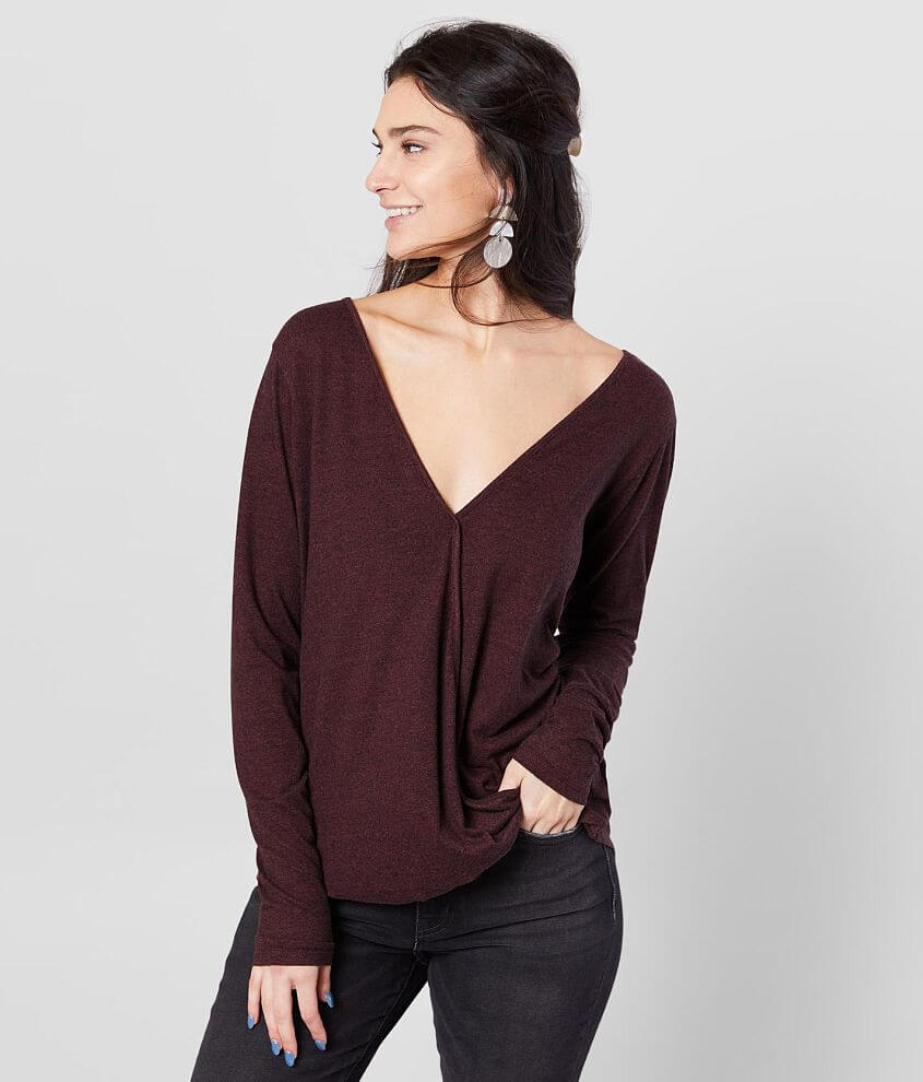 Daytrip Brushed Knit Surplice Top - Women's Shirts/Blouses in Plum | Buckle