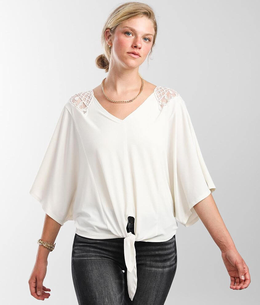 Buckle Black Shaping & Smoothing Pieced Lace Top - Women's Shirts/Blouses  in Cream