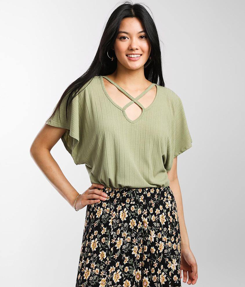 Daytrip Strappy Ribbed Top - Women's Shirts/Blouses in Aloe