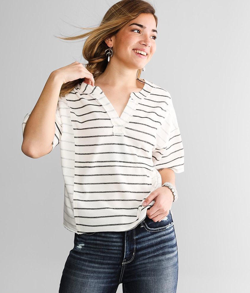 BKE Reverse Pieced Top - Women's Shirts/Blouses in Cream Black