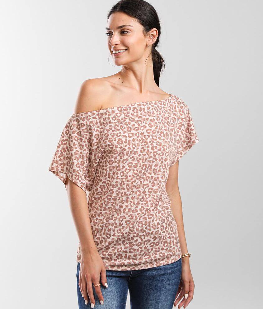 Daytrip Cheetah One Shoulder Top front view