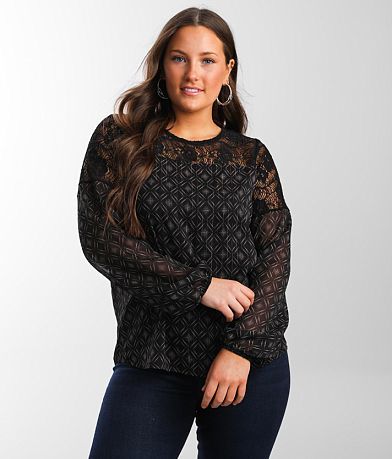Buckle Black Metallic Striped Chiffon Top front view