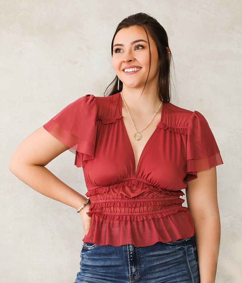 Willow &#38; Root Tiered Ruffle Mesh Cropped Top front view