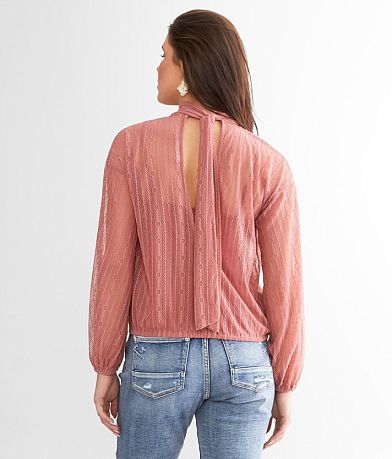 red by BKE Lace Mock Neck Top back view