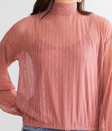red by BKE Lace Mock Neck Top misc detail 1 view