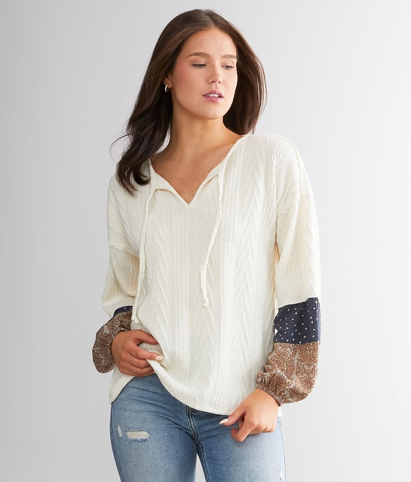 Daytrip Cable Knit Top Women's Shirts/Blouses in Cream Buckle