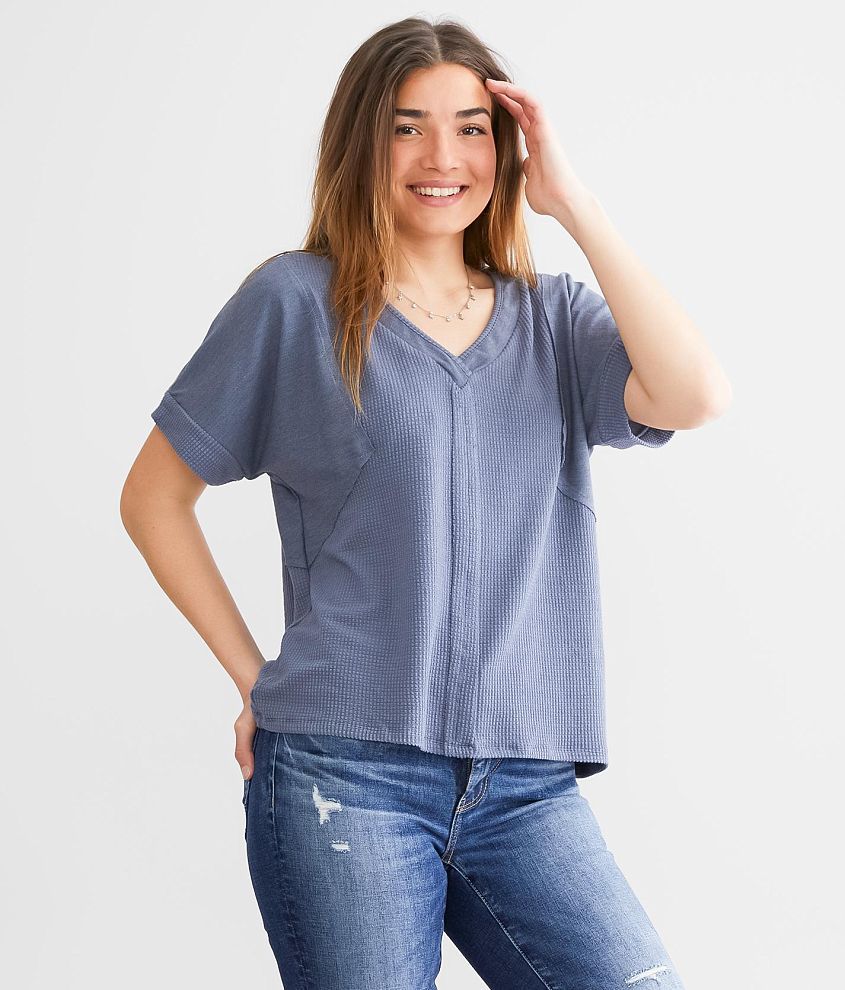 BKE Washed Waffle Dolman Top front view