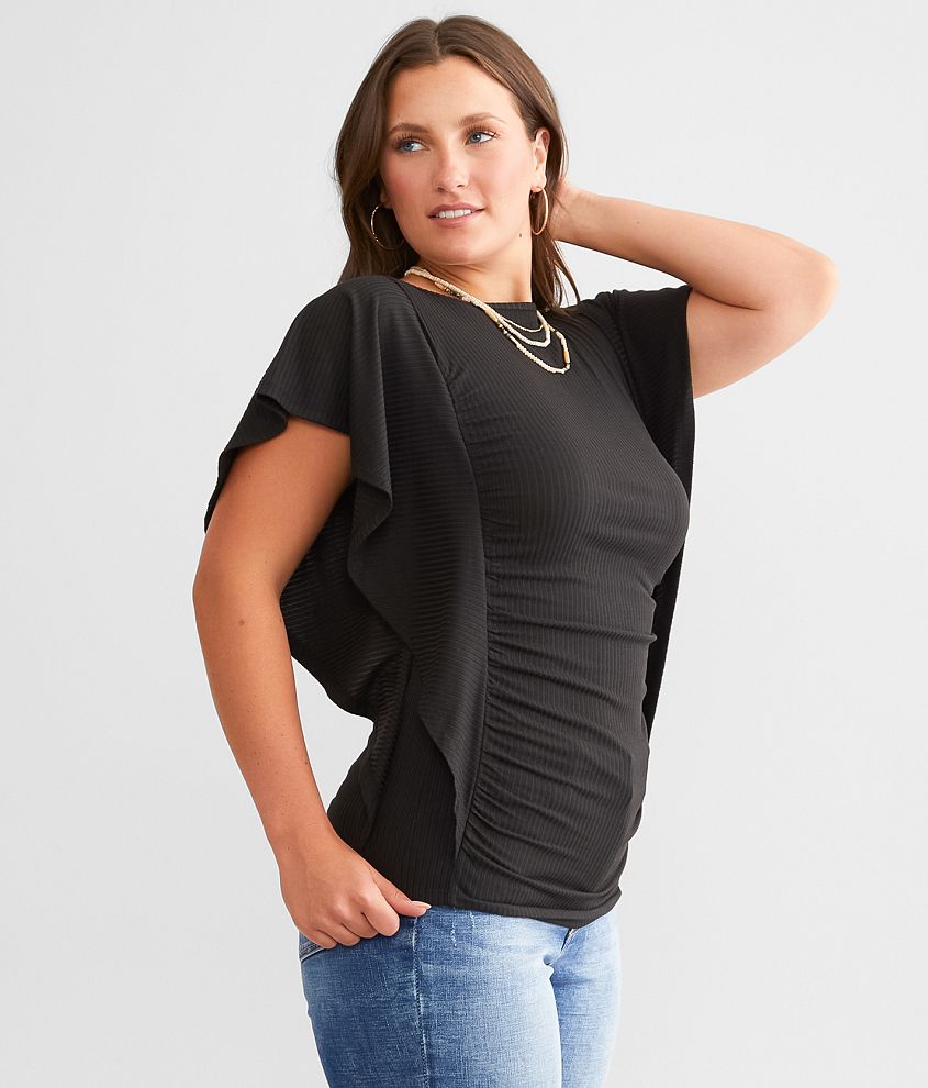 Daytrip Flutter Sleeve Dolman Top - Women's Shirts/Blouses in Black