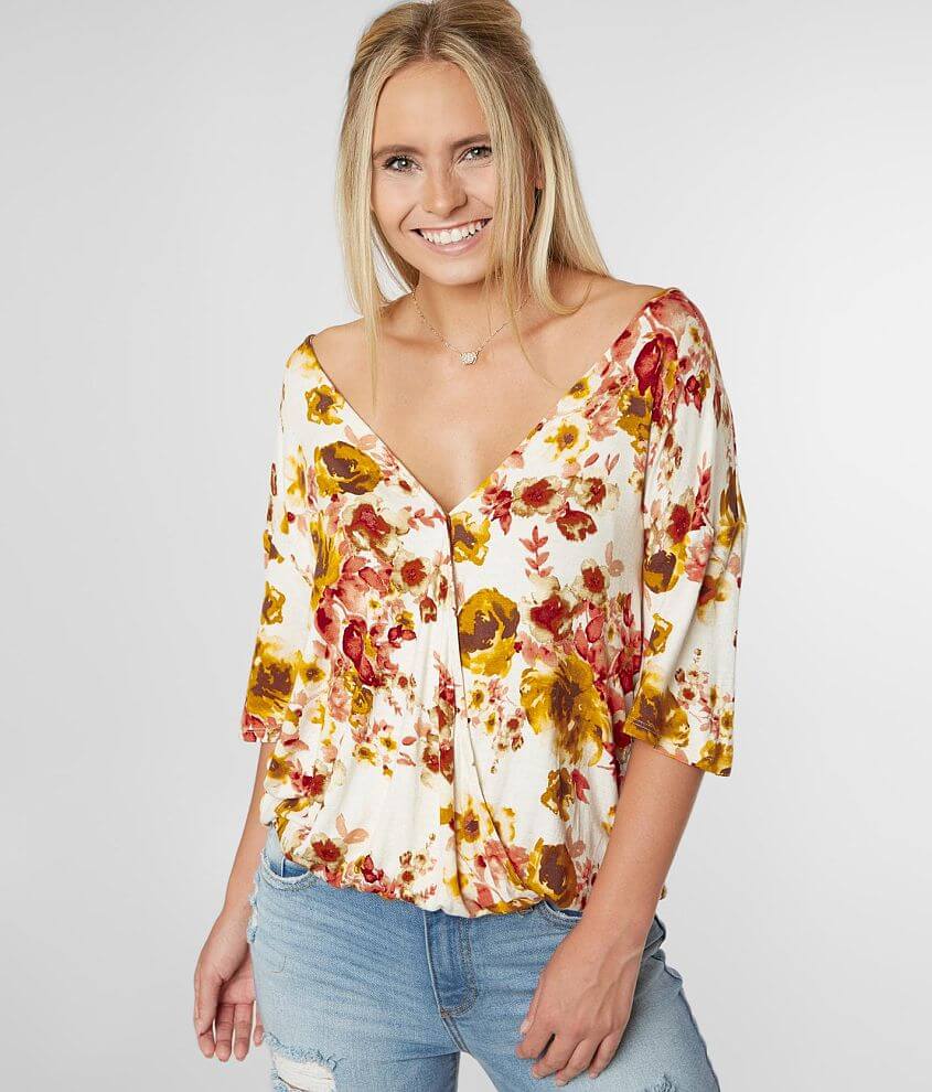 Daytrip Floral Surplice V-Neck Top front view