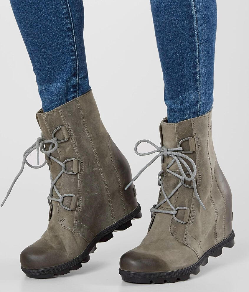 Sorel Joan Of Arctic Leather Wedge Boot Women S Shoes In Quarry