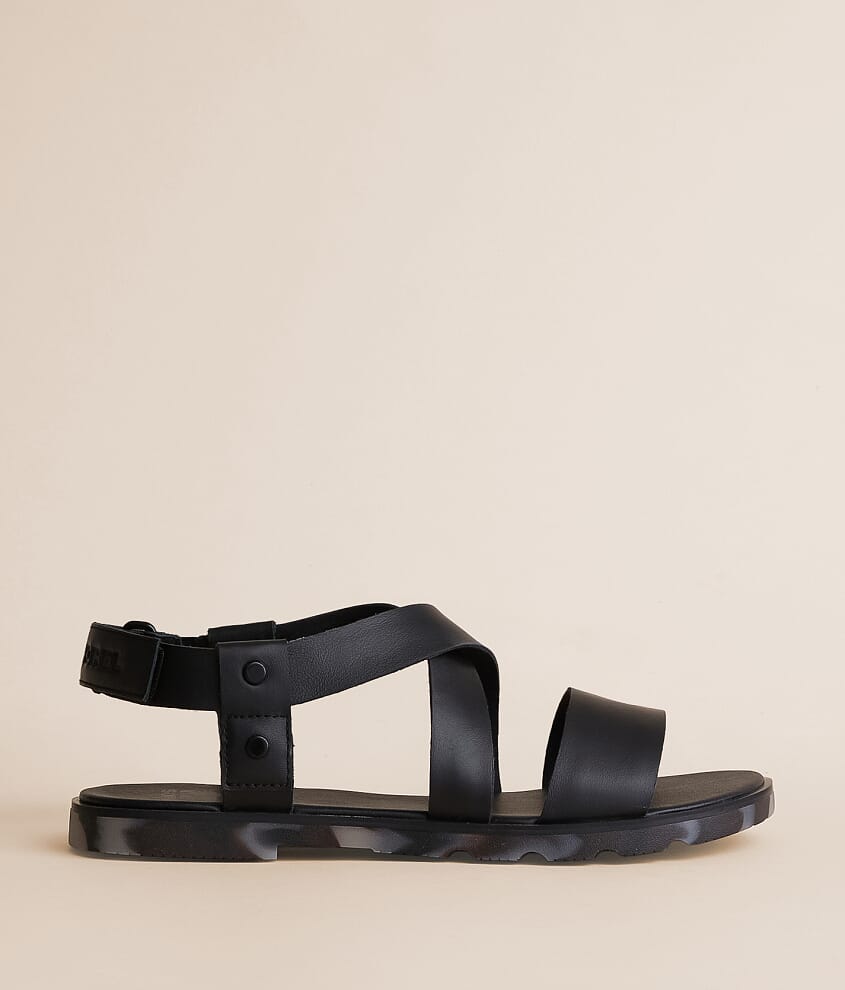 Sorel Ella III Crisscross Leather Sandal - Women's Shoes in Black